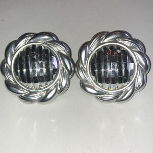 Vintage Silver Tone Huge Flower Disco Retro Boho Pierced Earrings